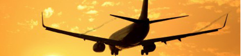 Aeroplane flying in the sunset